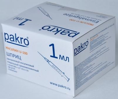 1 мл трехкомпонентный шприц Pakro инсулиновый U100 , с иглой 0,3х13, 100 шт купить оптом в Сургуте